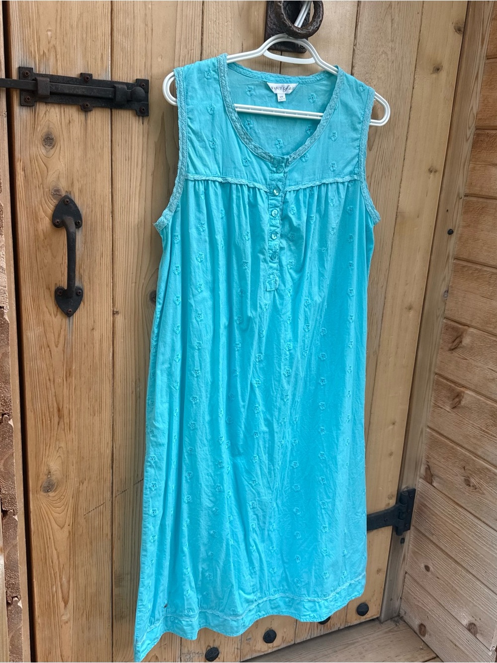 Vanity Fair Vintage Style Aqua Blue Eyelet Nightgown Sleeveless Sleep Dress